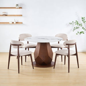 English Elm 44.88 Round Dining Table Walnut Geometric Pedestal Sintered Stone Top Seats Six Valley Gray+Gray,Walnut - A W3732S00042