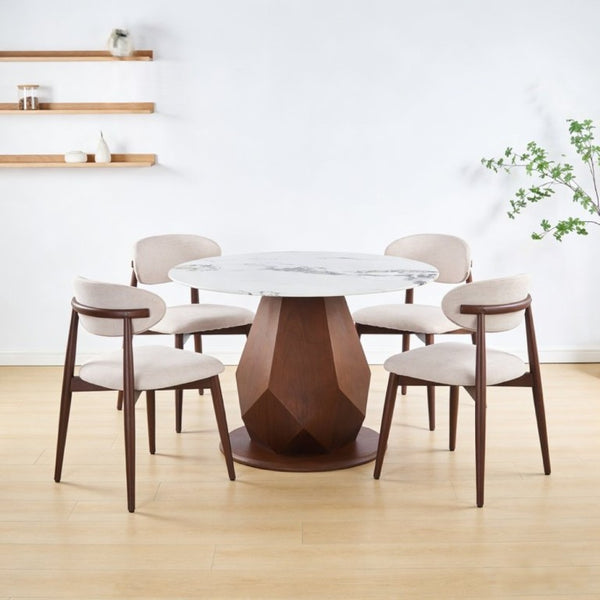 English Elm 44.88 Round Dining Table Walnut Geometric Pedestal Sintered Stone Top Seats Six Valley Gray+Gray,Walnut - A W3732S00042