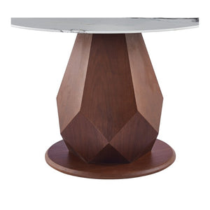 English Elm 44.88 Round Dining Table Walnut Geometric Pedestal Sintered Stone Top Seats Six Valley Gray+Gray,Walnut - A W3732S00042