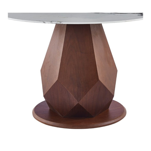 English Elm 44.88 Round Dining Table Walnut Geometric Pedestal Sintered Stone Top Seats Six Valley Gray+Gray,Walnut - A W3732S00042