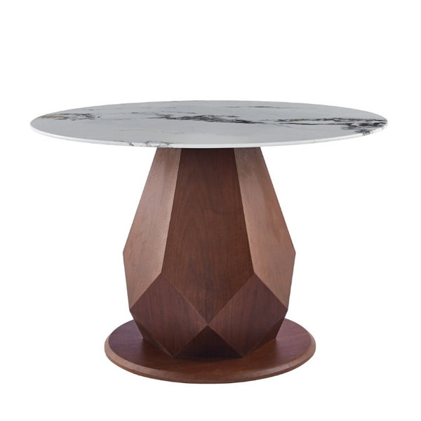 English Elm 44.88 Round Dining Table Walnut Geometric Pedestal Sintered Stone Top Seats Six Valley Gray+Gray,Walnut - A W3732S00042