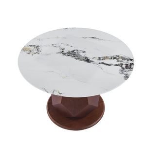 English Elm 44.88 Round Dining Table Walnut Geometric Pedestal Sintered Stone Top Seats Six Valley Gray+Gray,Walnut - A W3732S00042