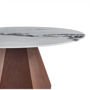 English Elm 44.88 Round Dining Table Walnut Geometric Pedestal Sintered Stone Top Seats Six Valley Gray+Gray,Walnut - A W3732S00042