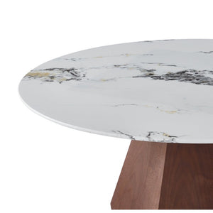English Elm 44.88 Round Dining Table Walnut Geometric Pedestal Sintered Stone Top Seats Six Valley Gray+Gray,Walnut - A W3732S00042
