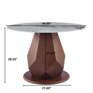 English Elm 44.88 Round Dining Table Walnut Geometric Pedestal Sintered Stone Top Seats Six Valley Gray+Gray,Walnut - A W3732S00042