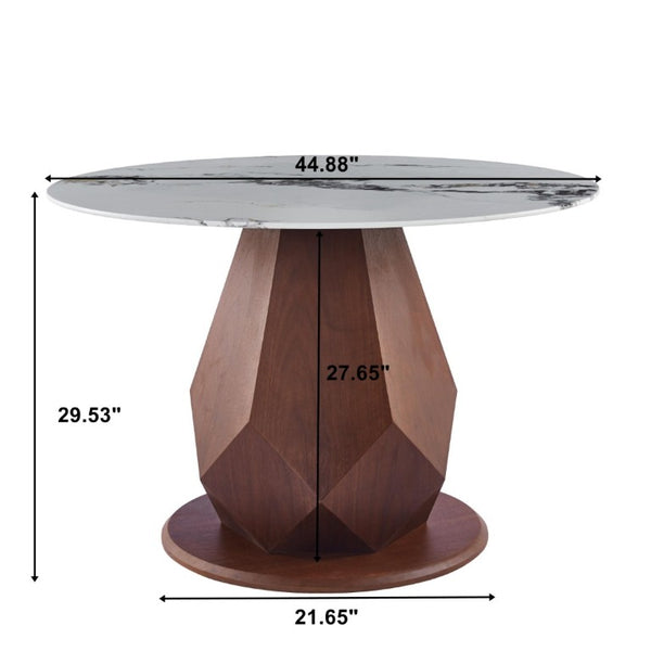 English Elm 44.88 Round Dining Table Walnut Geometric Pedestal Sintered Stone Top Seats Six Valley Gray+Gray,Walnut - A W3732S00042
