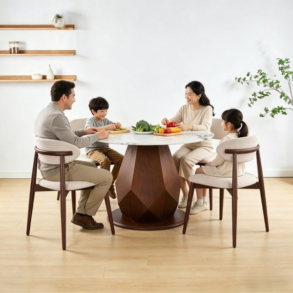 English Elm 44.88 Round Dining Table Walnut Geometric Pedestal Sintered Stone Top Seats Six Valley Gray+Gray,Walnut - A W3732S00042