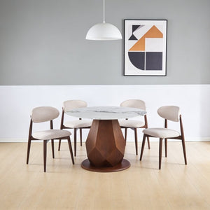 English Elm 44.88 Round Dining Table Walnut Geometric Pedestal Sintered Stone Top Seats Six Valley Gray+Gray,Walnut - A W3732S00042