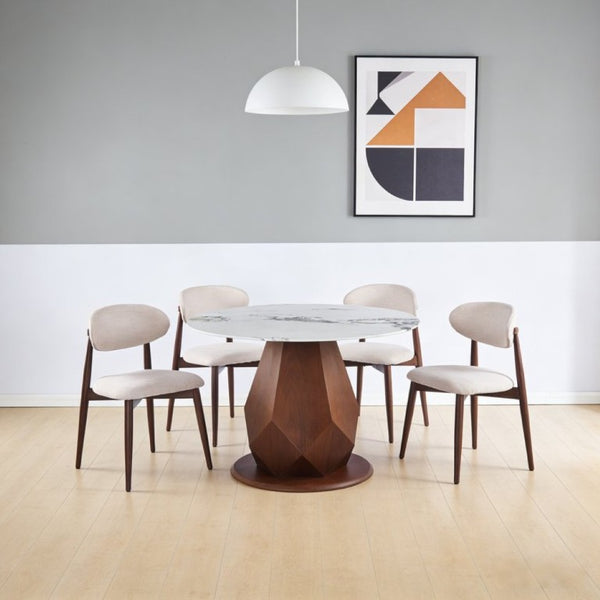 English Elm 44.88 Round Dining Table Walnut Geometric Pedestal Sintered Stone Top Seats Six Valley Gray+Gray,Walnut - A W3732S00042