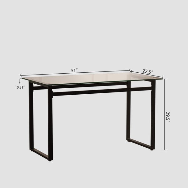 English Elm 51 Inch Modern Glass Top Dining Set Seats 4 with Pu Chairs and Black Metal Legs W3732S00067