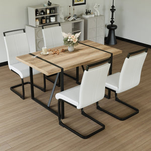 English Elm 55 Inch Industrial Farmhouse Dining Set with MDF Table and Four Cushioned Armless Chairs W3732S00071