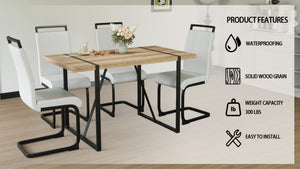 English Elm 55 Inch Industrial Farmhouse Dining Set with MDF Table and Four Cushioned Armless Chairs W3732S00071