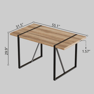 English Elm 55 Inch Industrial Farmhouse Dining Set with MDF Table and Four PU Upholstered Chairs W3732S00072