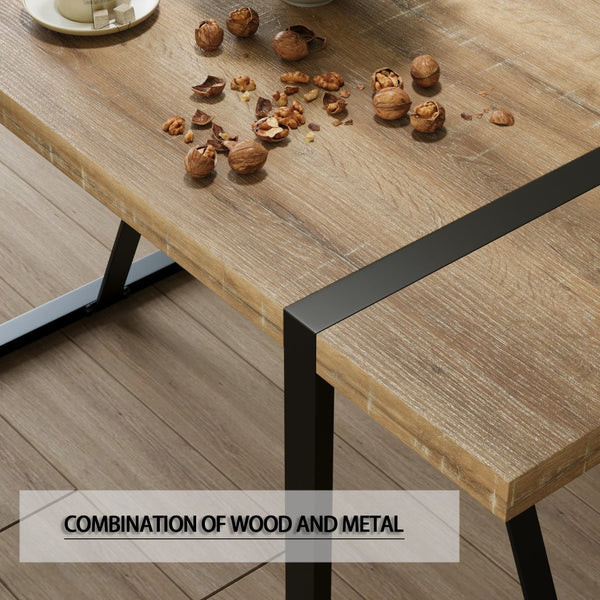 English Elm 55 Inch Industrial Farmhouse Dining Set with MDF Table and Four PU Upholstered Chairs W3732S00072
