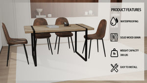English Elm 59 Inch Industrial Dining Set with MDF Wood Table and Four Suede High Back Chairs W3732S00075