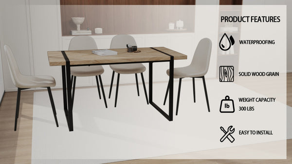 English Elm 59 Inch Industrial Dining Set with Suede High Back Chairs and Matte Black Metal Base W3732S00079