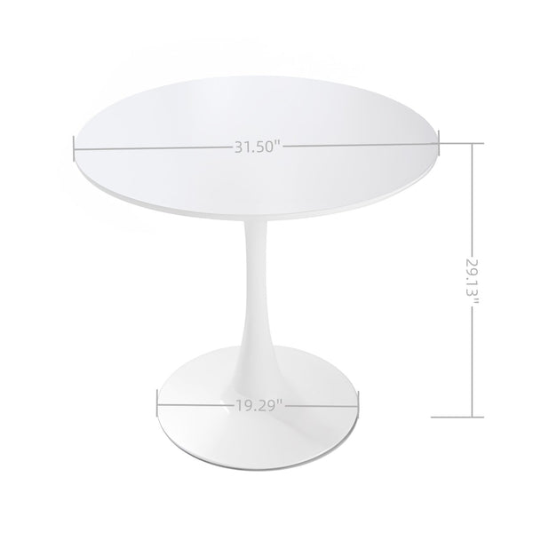 English Elm 31.5" Round Pedestal Dining Set for Four with Linen Chairs and Tulip Base W3732S00081