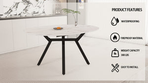 English Elm 47-63 Inch Extendable Round Dining Table White MDF Top Matte Black Legs Seats Six W3732S00082