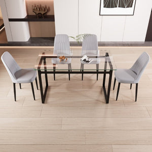 English Elm 51 Inch Modern Glass Dining Set Four Seats Tempered Top with Black Metal Frame W3732S00086