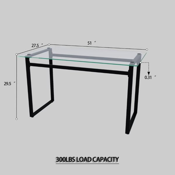 English Elm 51 Inch Modern Glass Dining Set Four Seats Tempered Top with Black Metal Frame W3732S00086