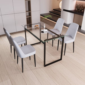English Elm 51 Inch Modern Glass Dining Set Four Seats Tempered Top with Black Metal Frame W3732S00086