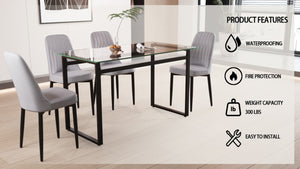 English Elm 51 Inch Modern Glass Dining Set Four Seats Tempered Top with Black Metal Frame W3732S00086