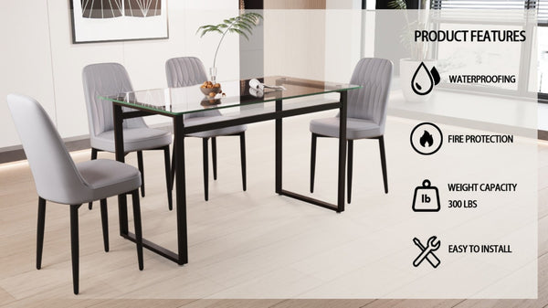 English Elm 51 Inch Modern Glass Dining Set Four Seats Tempered Top with Black Metal Frame W3732S00086