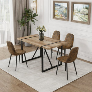 English Elm 55 Inch Mid Century Dining Set Five Piece Solid Wood Table with Suede Upholstered Chairs W3732S00088