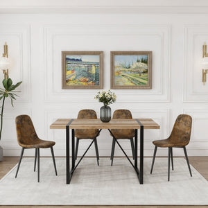 English Elm 55 Inch Mid Century Dining Set Five Piece Solid Wood Table with Suede Upholstered Chairs W3732S00088