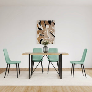 English Elm 55 Inch Mid Century Modern 5 Piece Dining Set with Linen Chairs and Metal Legs Natural Wood W3732S00089