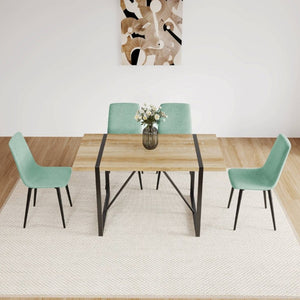 English Elm 55 Inch Mid Century Modern 5 Piece Dining Set with Linen Chairs and Metal Legs Natural Wood W3732S00089