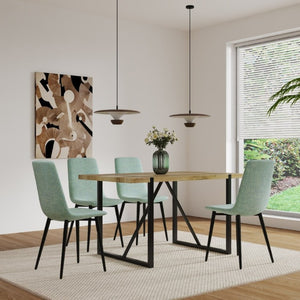 English Elm 55 Inch Mid Century Modern 5 Piece Dining Set with Linen Chairs and Metal Legs Natural Wood W3732S00089