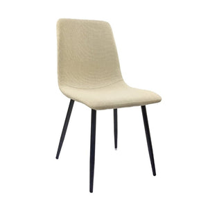 English Elm 55 Inch Mid Century Modern 5 Piece Dining Set with Linen Chairs and Metal Legs Natural+Beige W3732S00092