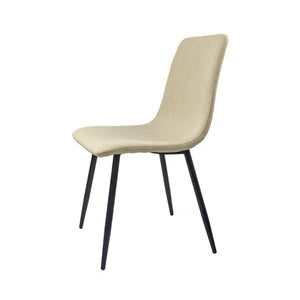 English Elm 55 Inch Mid Century Modern 5 Piece Dining Set with Linen Chairs and Metal Legs Natural+Beige W3732S00092