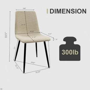 English Elm 55 Inch Mid Century Modern 5 Piece Dining Set with Linen Chairs and Metal Legs Natural+Beige W3732S00092