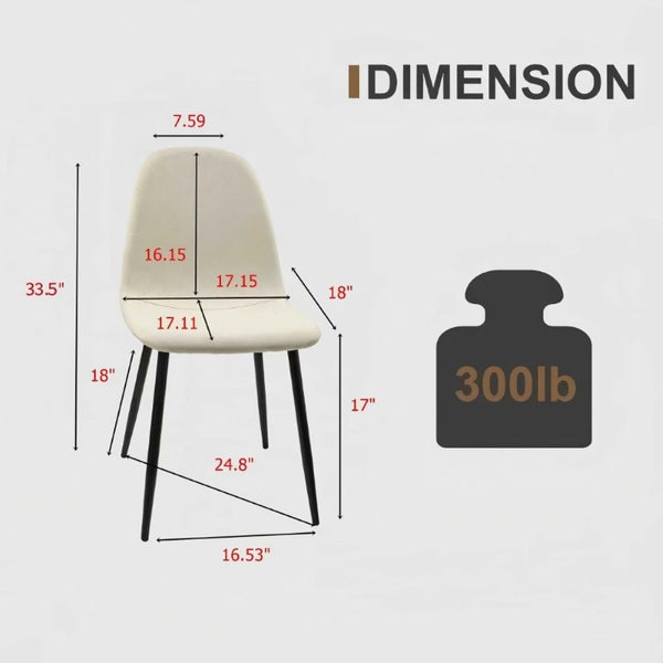 English Elm 55 Inch Mid Century Modern Dining Set with Linen Chairs and Sleek Metal Legs Seats 4 W3732S00093
