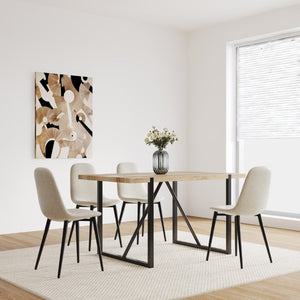 English Elm 55 Inch Mid Century Modern Dining Set with Linen Chairs and Sleek Metal Legs Seats 4 W3732S00093