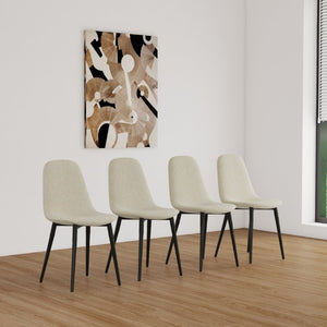 English Elm 55 Inch Mid Century Modern Dining Set with Linen Chairs and Sleek Metal Legs Seats 4 W3732S00093