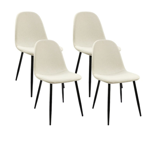 English Elm 55 Inch Mid Century Modern Dining Set with Linen Chairs and Sleek Metal Legs Seats 4 W3732S00093