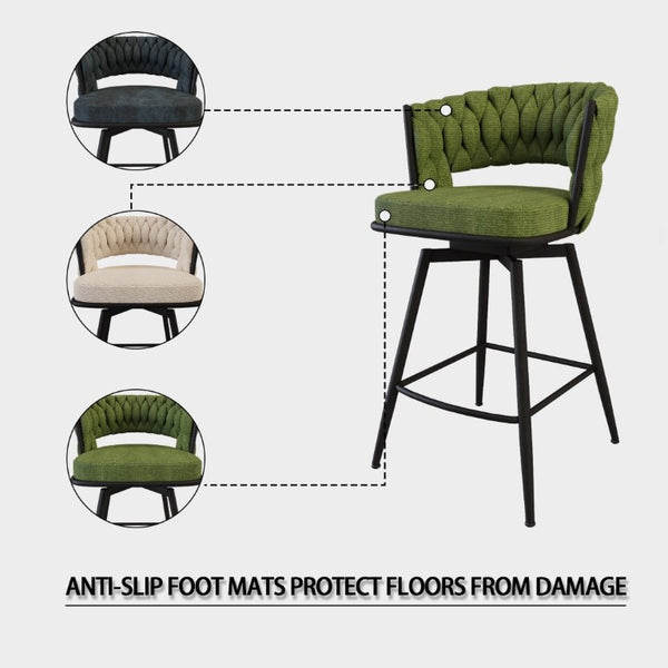 English Elm 26 Inch Swivel Barstools Set of 4 Woven Back Upholstered Seats with Metal Base W3732S00094