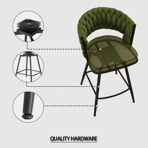 English Elm 26 Inch Swivel Barstools Set of 4 Woven Back Upholstered Seats with Metal Base W3732S00094