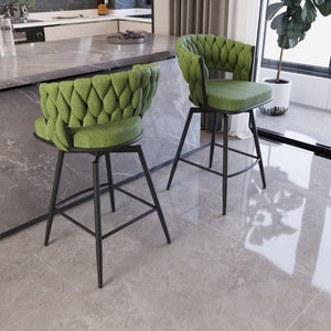 English Elm 26 Inch Swivel Barstools Set of 4 Woven Back Upholstered Seats with Metal Base W3732S00094