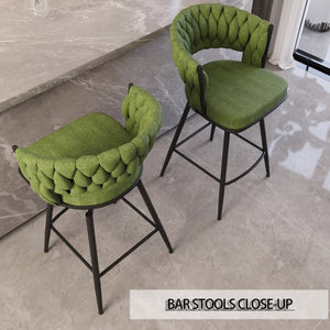 English Elm 26 Inch Swivel Barstools Set of 4 Woven Back Upholstered Seats with Metal Base W3732S00094