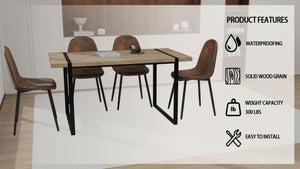 English Elm 59 Inch 5 Piece Industrial Dining Set with MDF Table Matte Black Base Suede Chairs W3732S00095