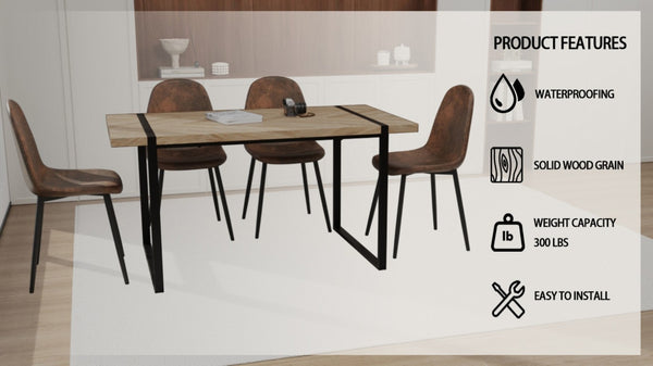 English Elm 59 Inch 5 Piece Industrial Dining Set with MDF Table Matte Black Base Suede Chairs W3732S00095