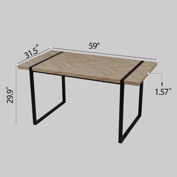 English Elm 59 Inch 5 Piece Industrial Dining Set with MDF Table Matte Black Base Suede Chairs W3732S00095