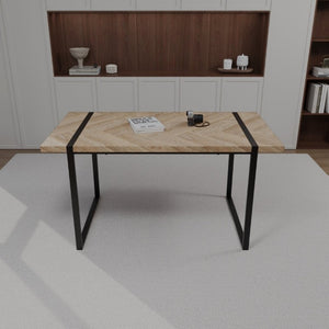 English Elm 59 Inch 5 Piece Industrial Dining Set with MDF Table Matte Black Base Suede Chairs W3732S00095