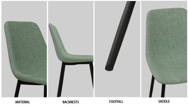 English Elm 59 Inch Light Wood MDF Dining Table Set with Four Suede Chairs and Matte Black Metal Base Brown+Green W3732S00096