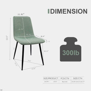 English Elm 59 Inch Light Wood MDF Dining Table Set with Four Suede Chairs and Matte Black Metal Base Brown+Green W3732S00096