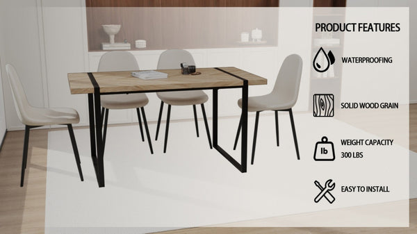 English Elm 59 Inch Industrial Dining Set with MDF Table and Four Suede Upholstered Chairs W3732S00098